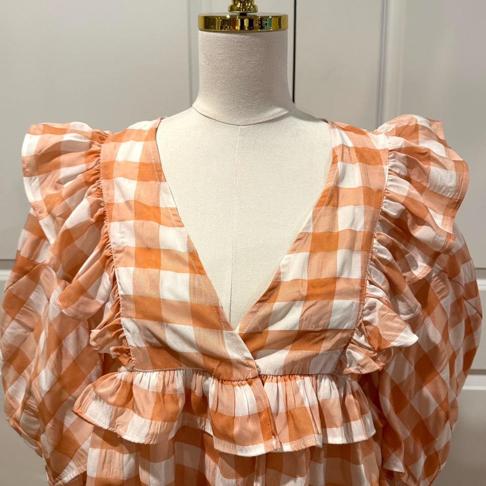 Olivaceous Orange and White Checkered Blouse